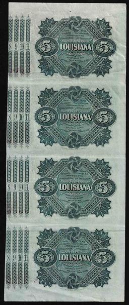 Uncut Sheet of (4) State of Louisiana Baby Bond Obsolete Notes