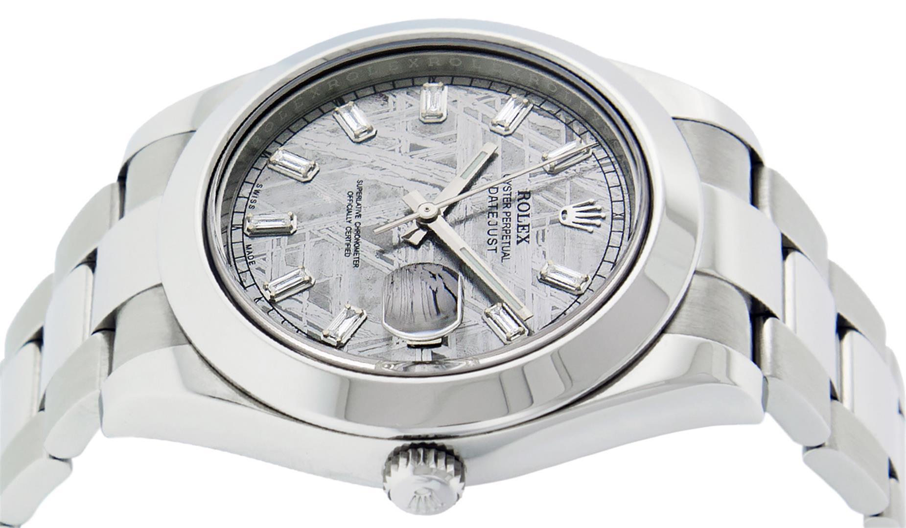 Rolex Mens SS 41MM Meteorite Baguette Diamond Datejust 2 Oyster Band Wristwatch