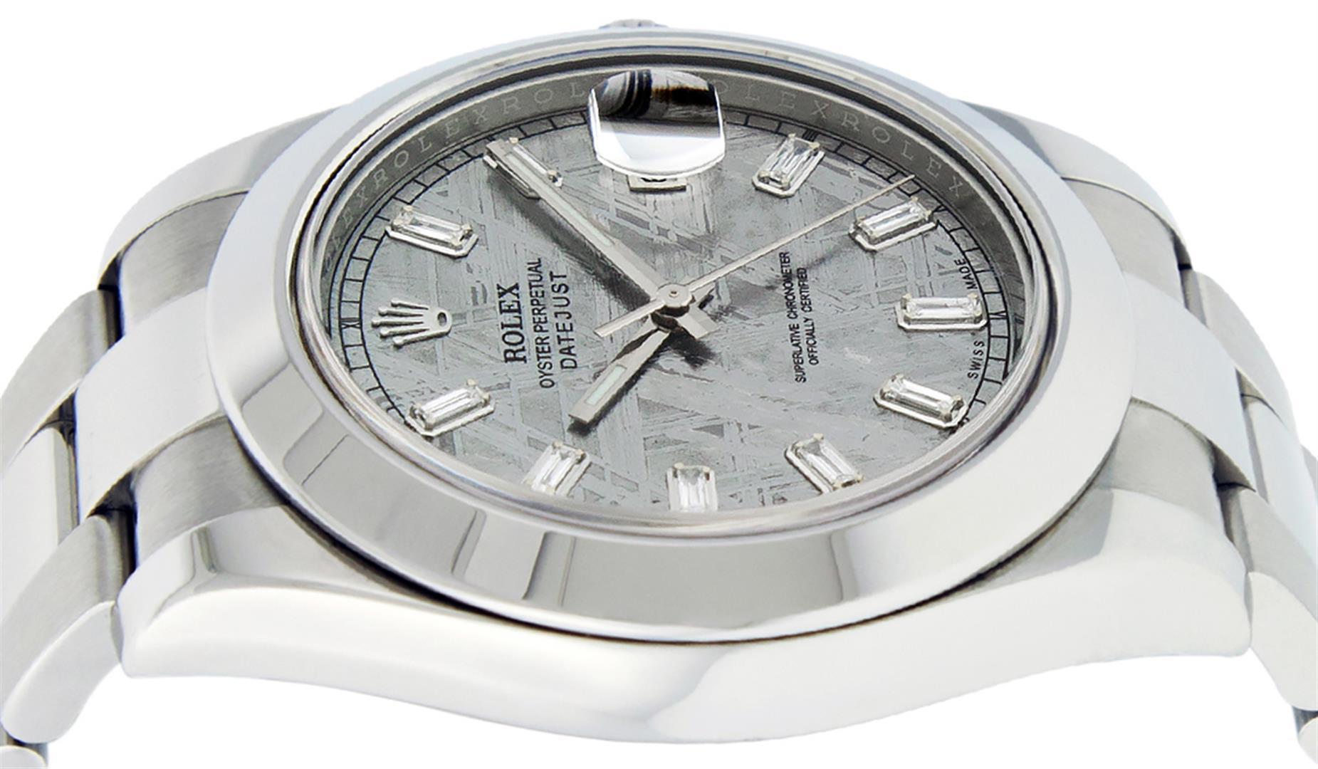 Rolex Mens SS 41MM Meteorite Baguette Diamond Datejust 2 Oyster Band Wristwatch