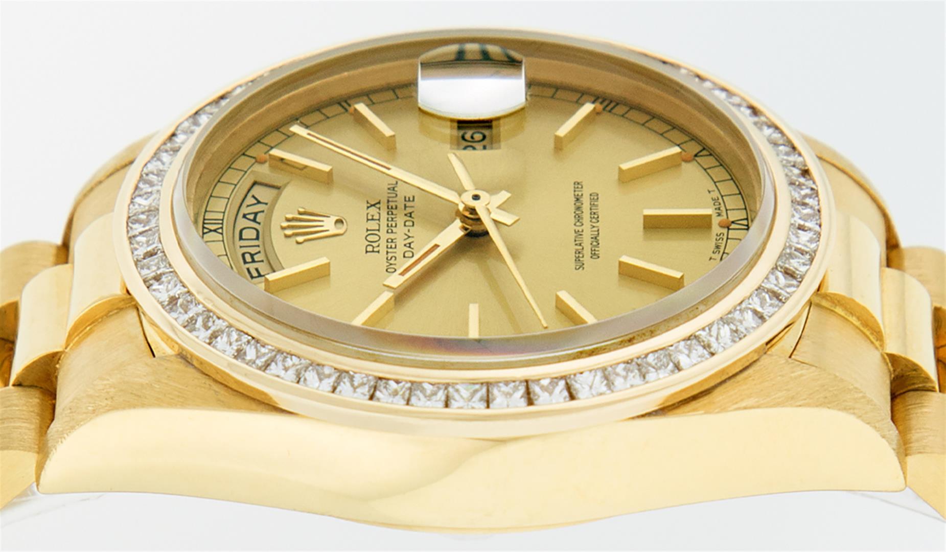 Rolex Mens 18K Yellow Gold 2.75 ctw Channel Set Diamond Day Date President Wrist