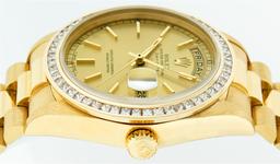 Rolex Mens 18K Yellow Gold 2.75 ctw Channel Set Diamond Day Date President Wrist