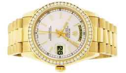 Rolex Mens 18K Yellow Gold 1.0 ctw Channel Set Diamond Day Date President Wristw