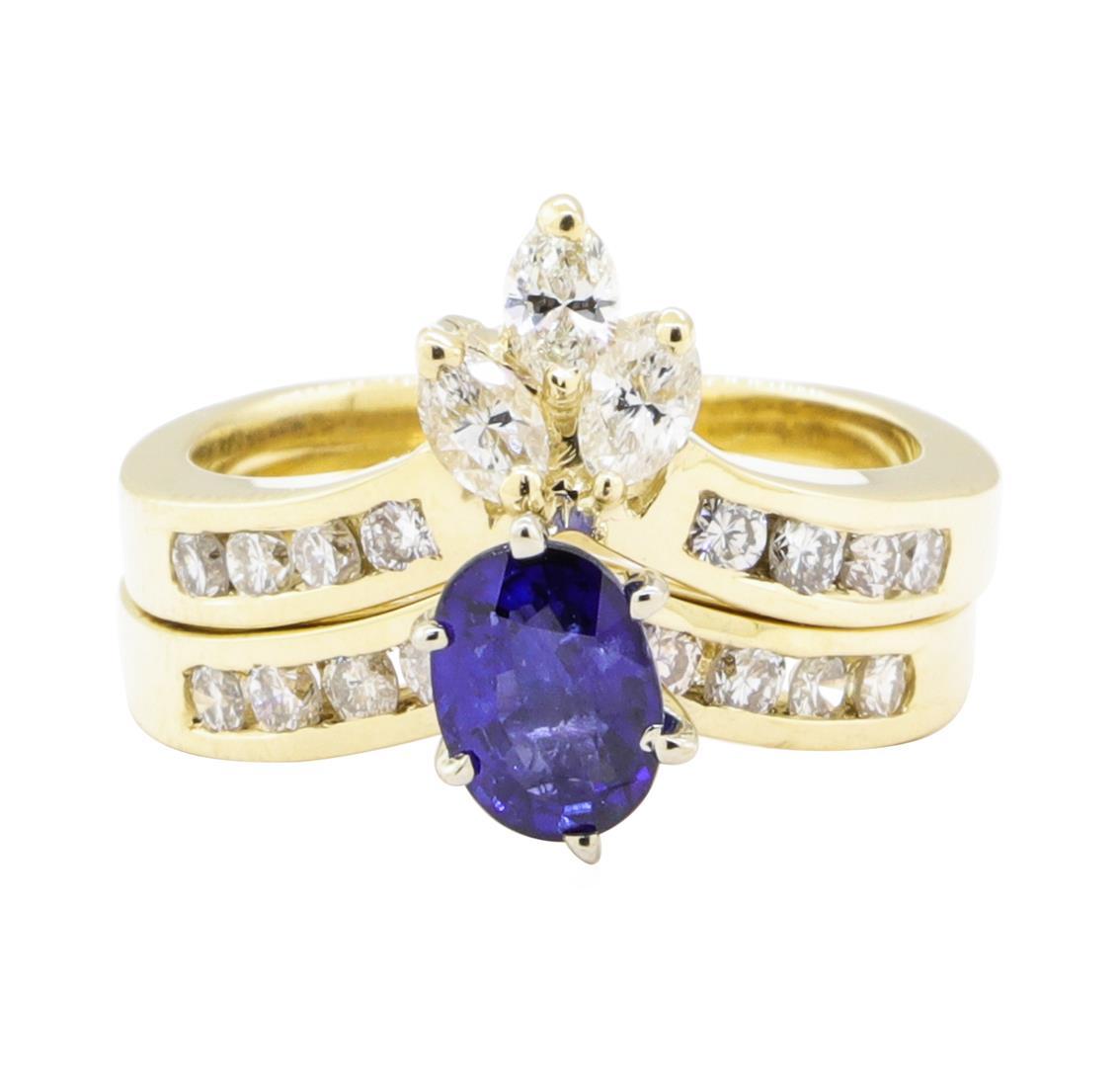 1.73 ctw Sapphire And Diamond Ring And Band - 14KT Yellow Gold