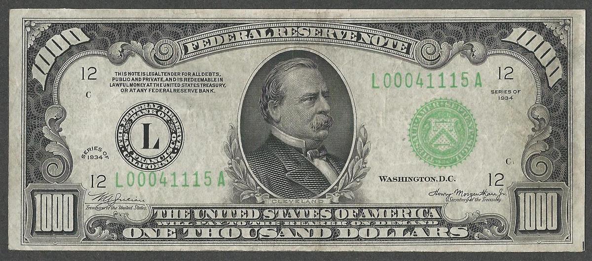 1934 $1000 Federal Reserve Note San Francisco