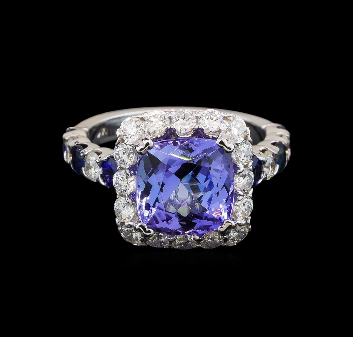 14KT White Gold 3.49 ctw Tanzanite, Sapphire and Diamond Ring