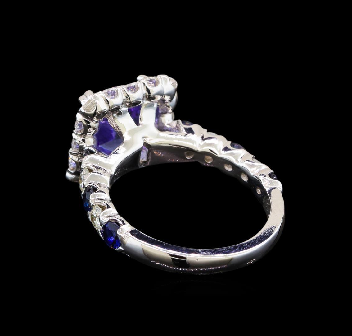 14KT White Gold 3.49 ctw Tanzanite, Sapphire and Diamond Ring