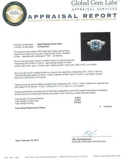 14KT White Gold 3.49 ctw Tanzanite, Sapphire and Diamond Ring