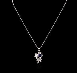 0.87 ctw Blue Sapphire and Diamond Pendant With Chain - 14KT White Gold