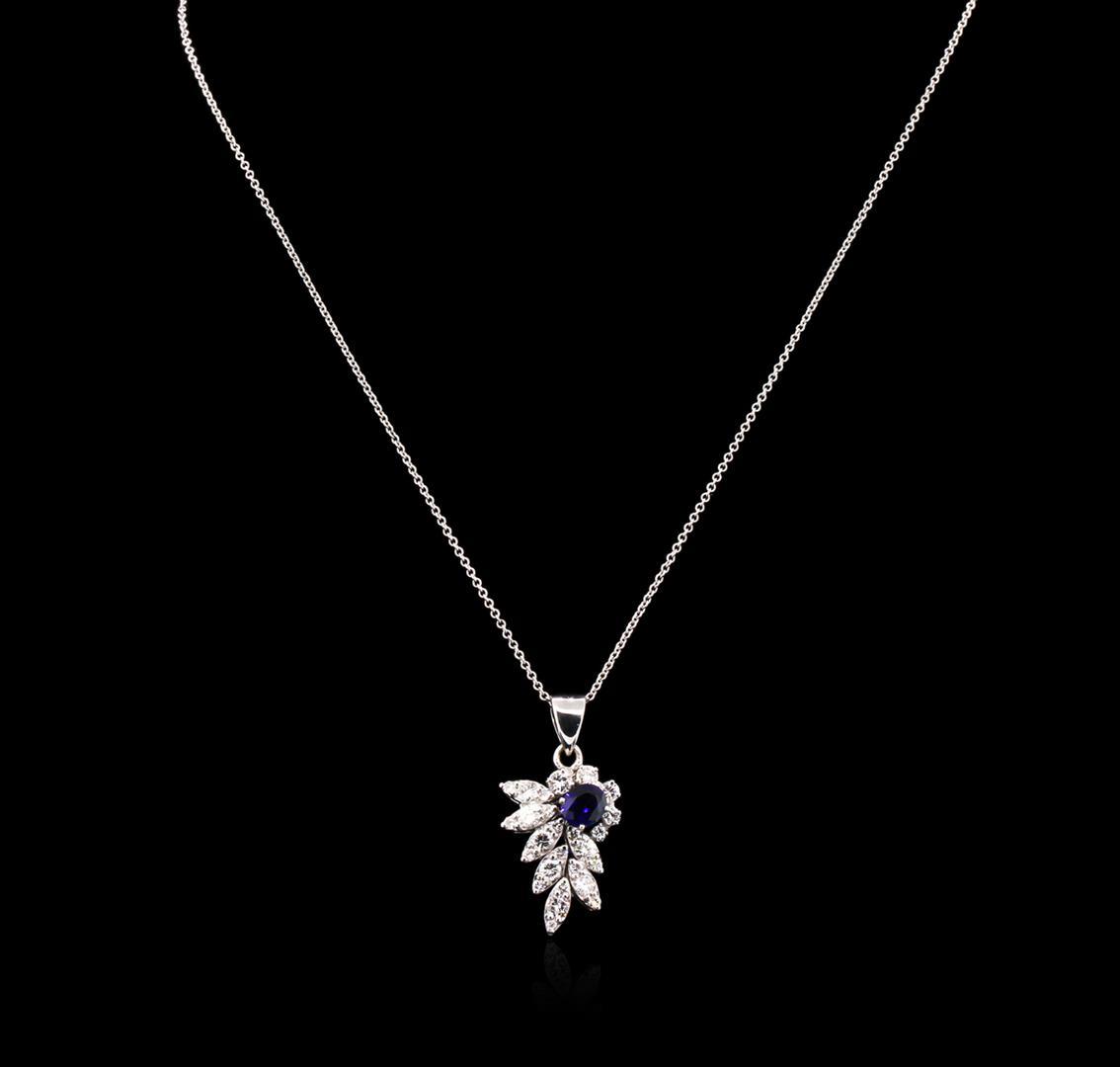 0.87 ctw Blue Sapphire and Diamond Pendant With Chain - 14KT White Gold