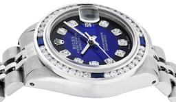 Rolex Ladies Stainless Steel Blue Vignette Diamond & Sapphire Datejust Wristwatc