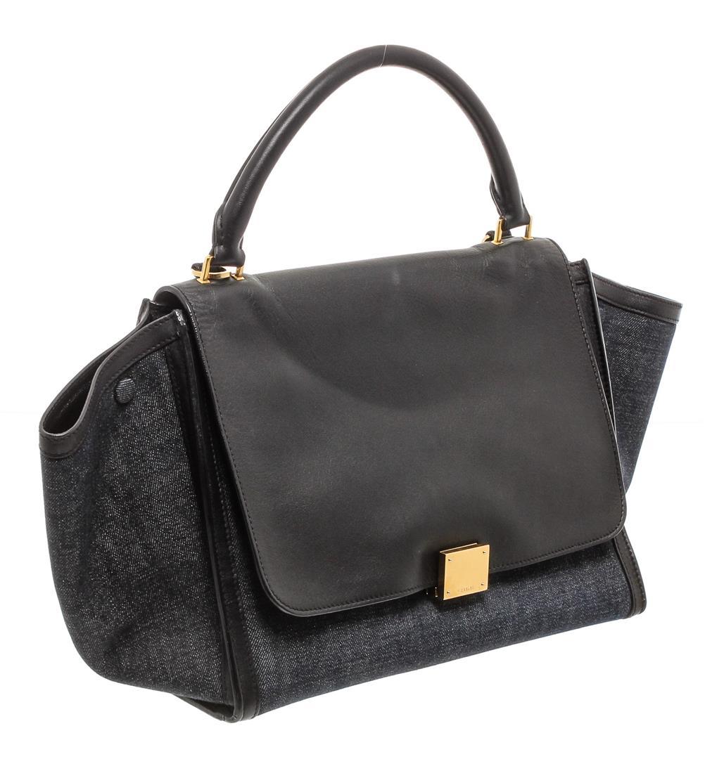 Celine Denim Black Leather Medium Trapeze Shoulder Bag