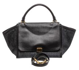 Celine Denim Black Leather Medium Trapeze Shoulder Bag