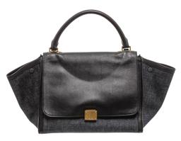 Celine Denim Black Leather Medium Trapeze Shoulder Bag