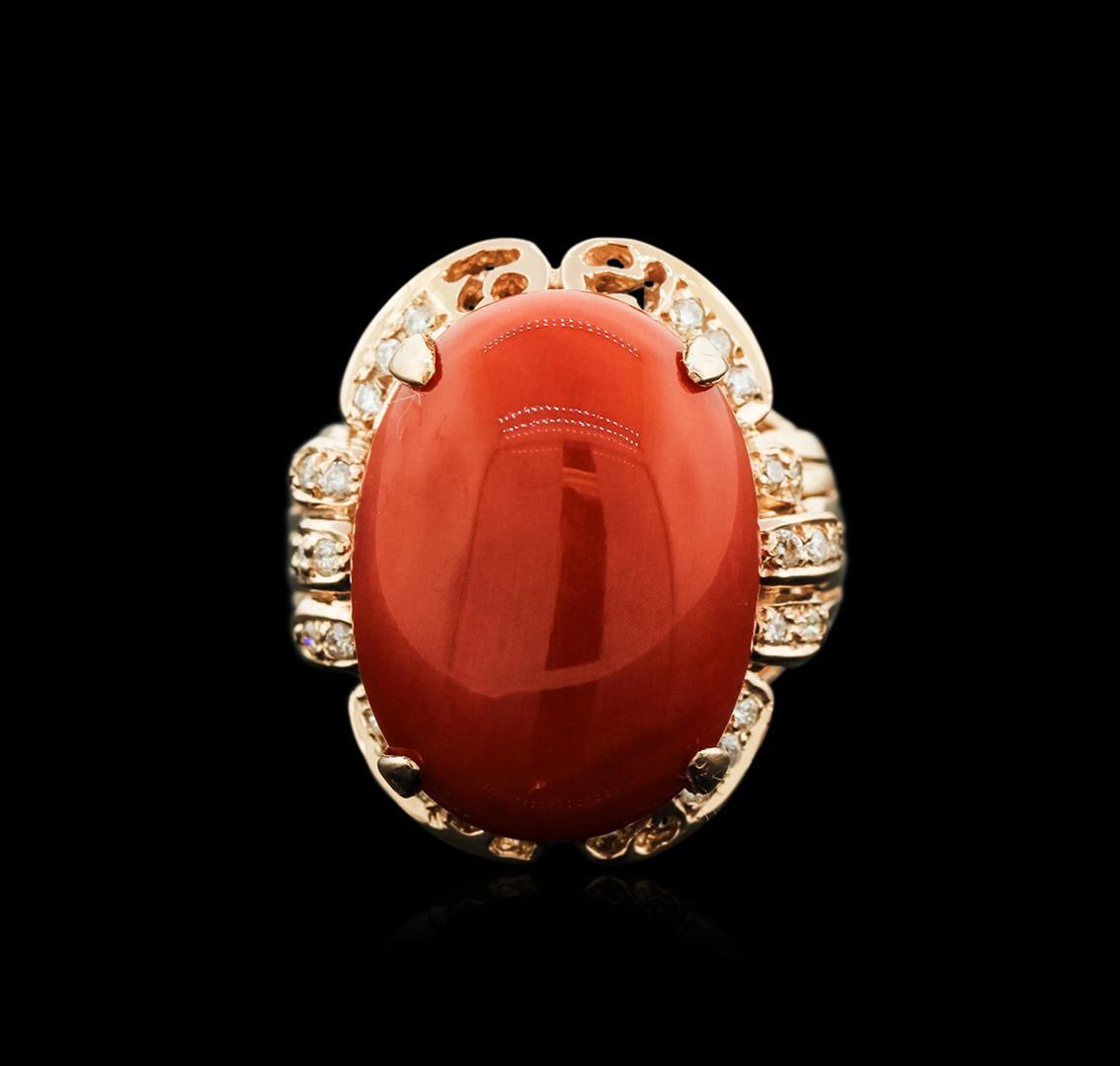 14KT Rose Gold 20.93 ctw Coral and Diamond Ring