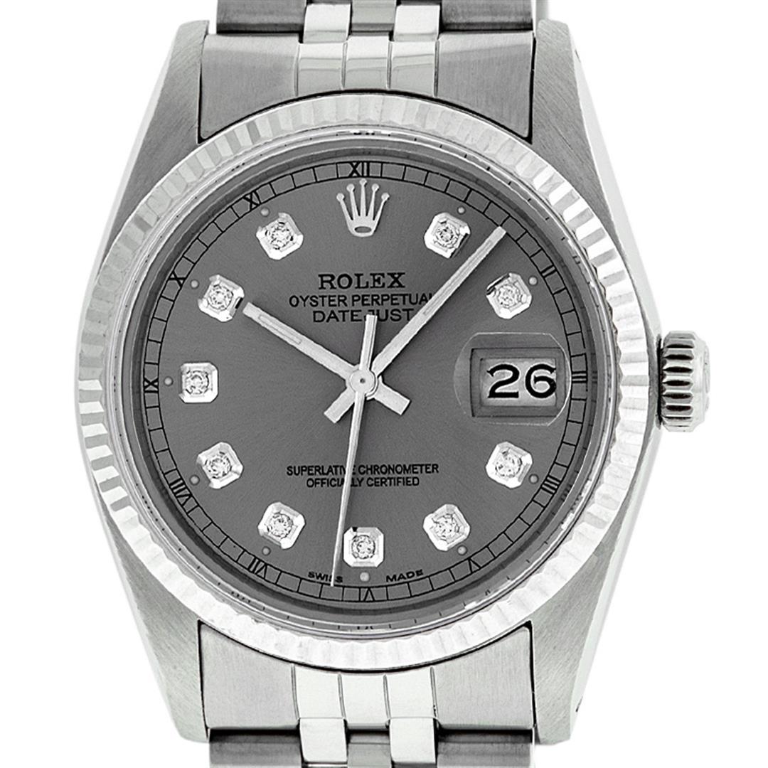 Rolex Mens Stainless Slate Grey Diamond 36MM Datejust Wristwatch