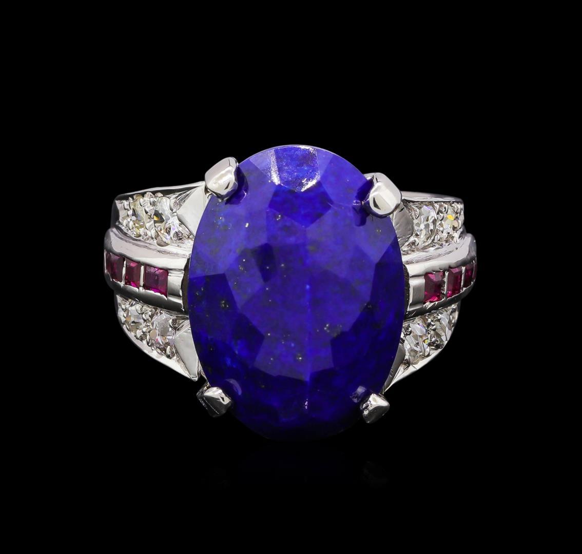 16.00 ctw Lapis Lazuli, Ruby and Diamond Ring - Platinum