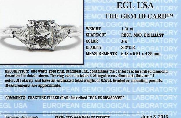 EGL USA Cert 1.78 ctw Diamond Ring - 14KT White Gold