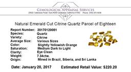 7.34 ctw.Natural Emerald Cut Citrine Quartz Parcel of Eighteen