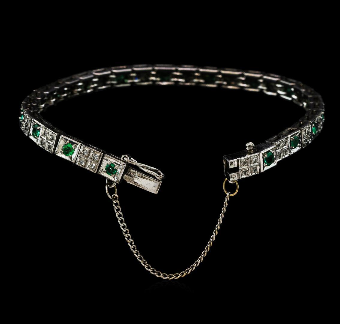 1.53 ctw Emerald and Diamond Bracelet - 14KT White Gold