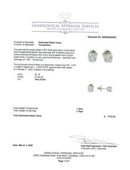 1.40 ctw Diamond Earrings - 14KT White Gold
