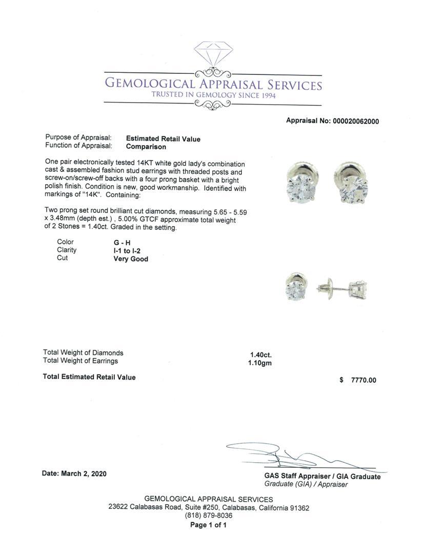 1.40 ctw Diamond Earrings - 14KT White Gold