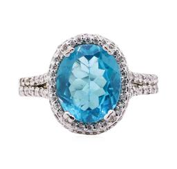 4.16 ctw Apatite And Diamond Ring - 14KT White Gold