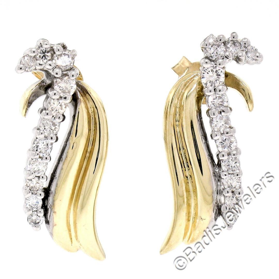 14kt White and Yellow Gold 0.60 ctw Round Diamond Wing Flame Drop Earrings