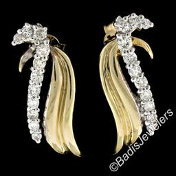 14kt White and Yellow Gold 0.60 ctw Round Diamond Wing Flame Drop Earrings