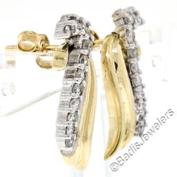 14kt White and Yellow Gold 0.60 ctw Round Diamond Wing Flame Drop Earrings