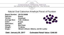 11.36 ctw.Natural Oval Cabochon Amethyst Parcel of Fourteen