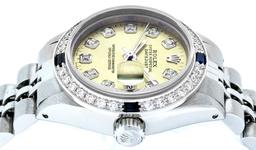 Rolex Ladies Stainless Steel Yellow Diamond & Sapphire Datejust Wristwatch