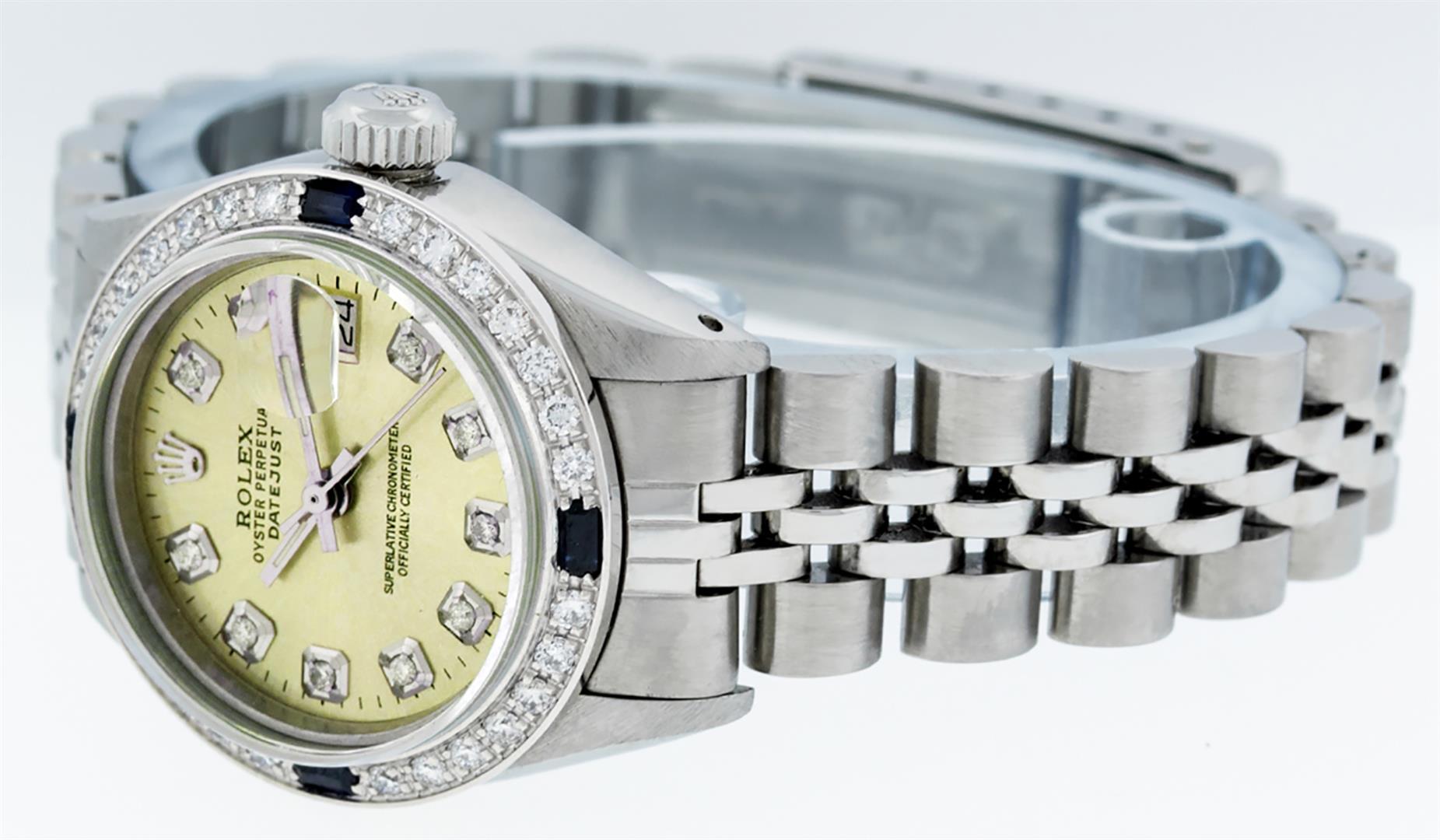 Rolex Ladies Stainless Steel Yellow Diamond & Sapphire Datejust Wristwatch