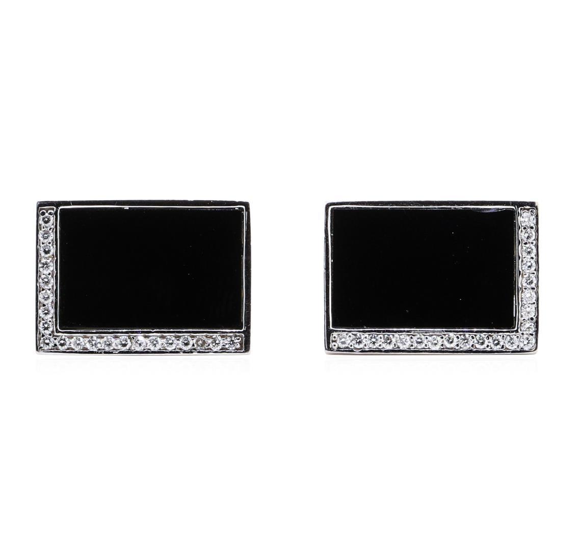 0.33 ctw Diamond and Onyx Cufflinks - 14KT White Gold