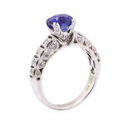 2.02 ctw Blue Sapphire And Diamond Ring - 18KT White Gold