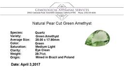 29.71 ct. Natural Pear Cut Green Amethyst