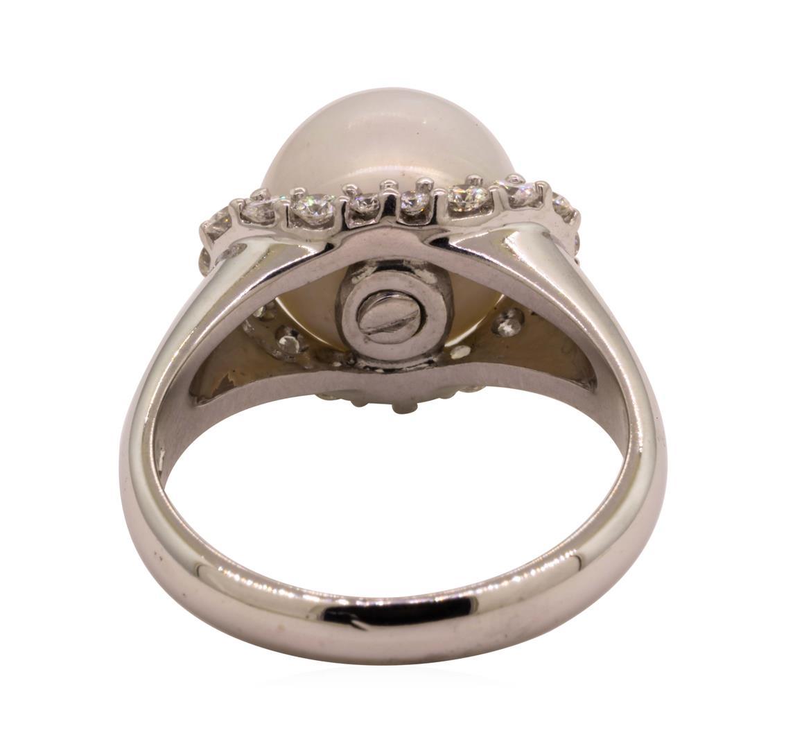 0.40 ctw Diamond and Pearl Ring - 18KT White Gold