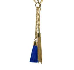 Double Leather Tassel Chain Necklace - Gold Plated