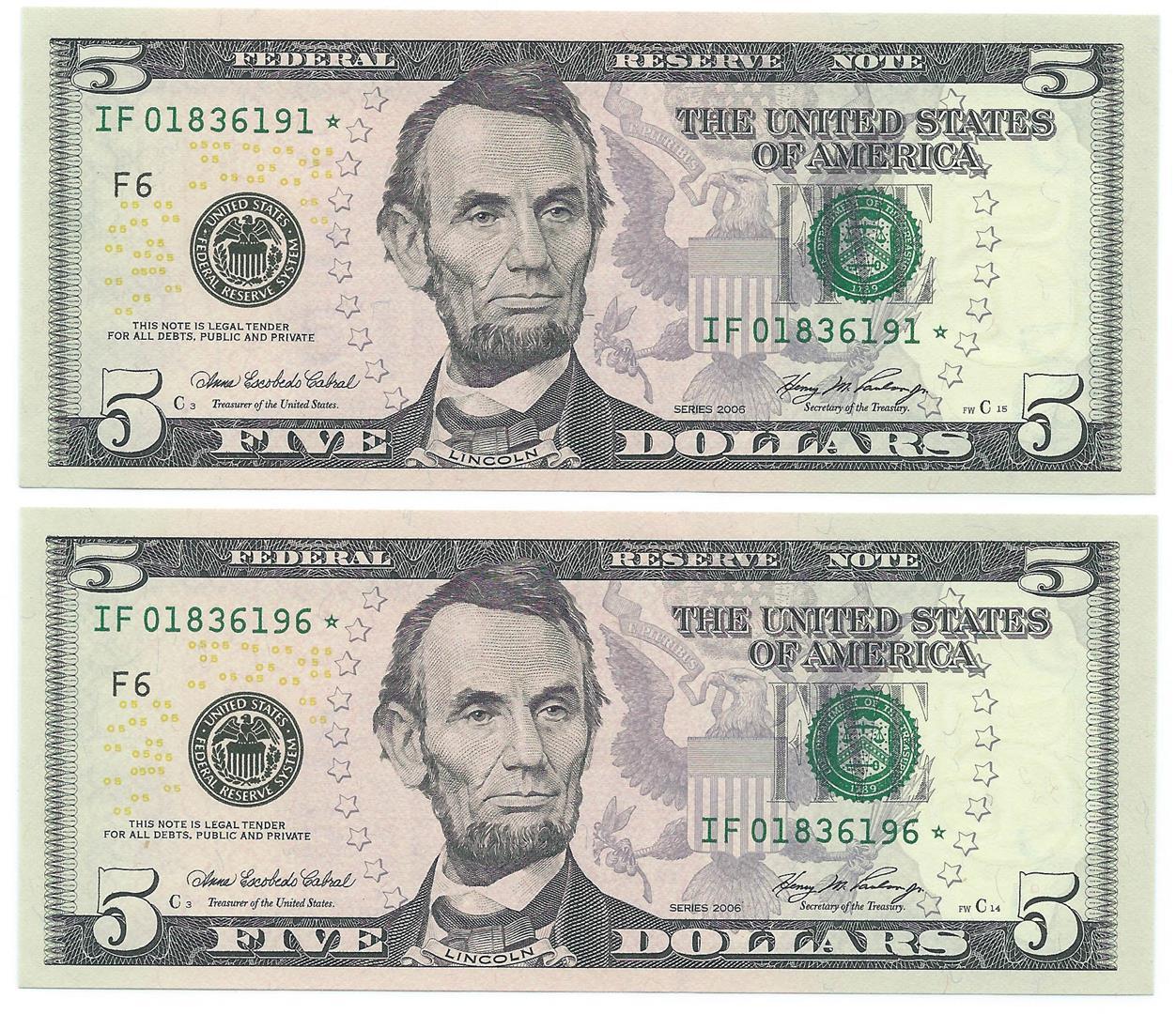 (10) Consecutive 2006 $5 FRN Star Notes CHCU