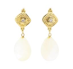 0.04 ctw Diamond and Mother of Pearl Dangle Earrings - 14KT Yellow Gold