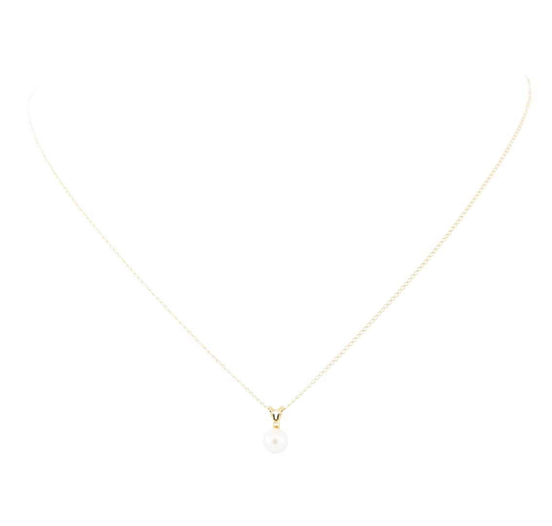 0.01 ctw Diamond and Pearl Pendant with Chain - 14KT Yellow Gold