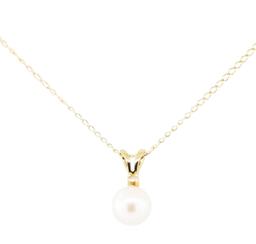 0.01 ctw Diamond and Pearl Pendant with Chain - 14KT Yellow Gold