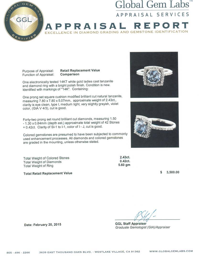 14KT White Gold 2.43 ctw Tanzanite and Diamond Ring