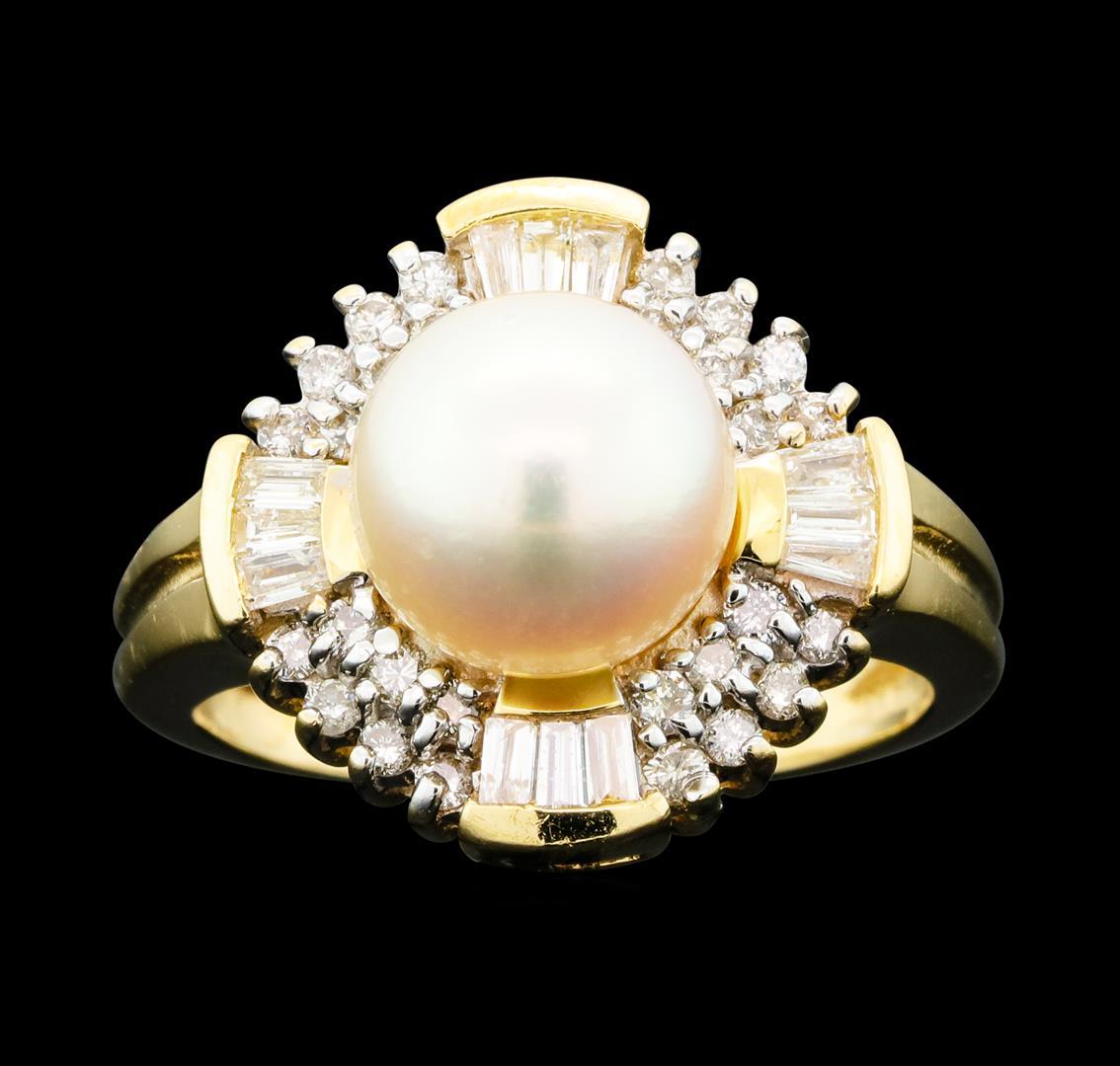 0.60 ctw Diamond and Pearl Ring - 14KT Yellow Gold