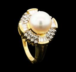 0.60 ctw Diamond and Pearl Ring - 14KT Yellow Gold