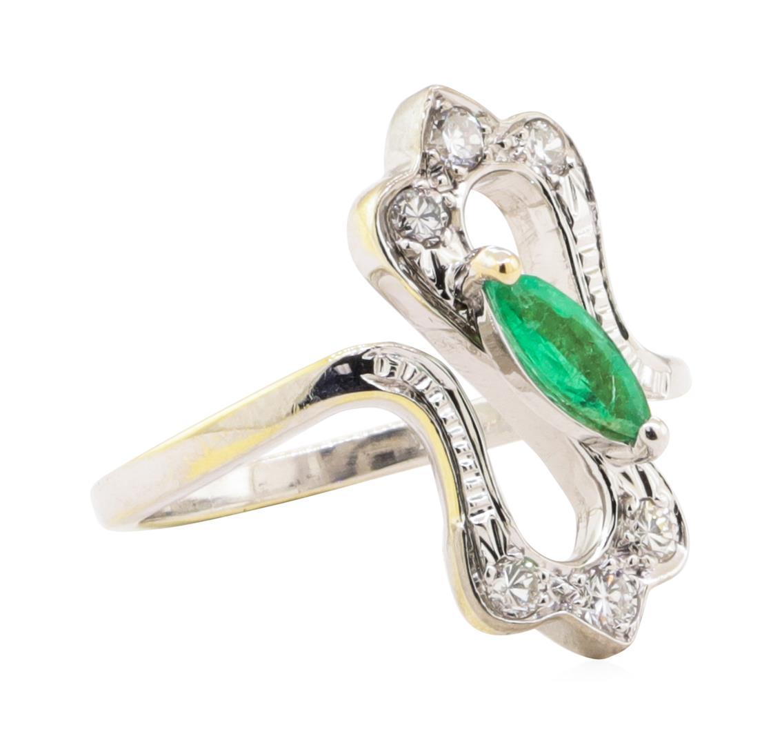 0.60 ctw Emerald and Diamond Ring - 18KT White Gold