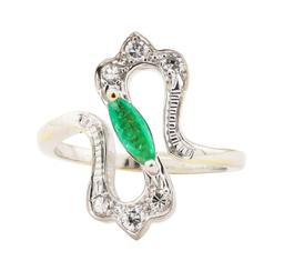 0.60 ctw Emerald and Diamond Ring - 18KT White Gold