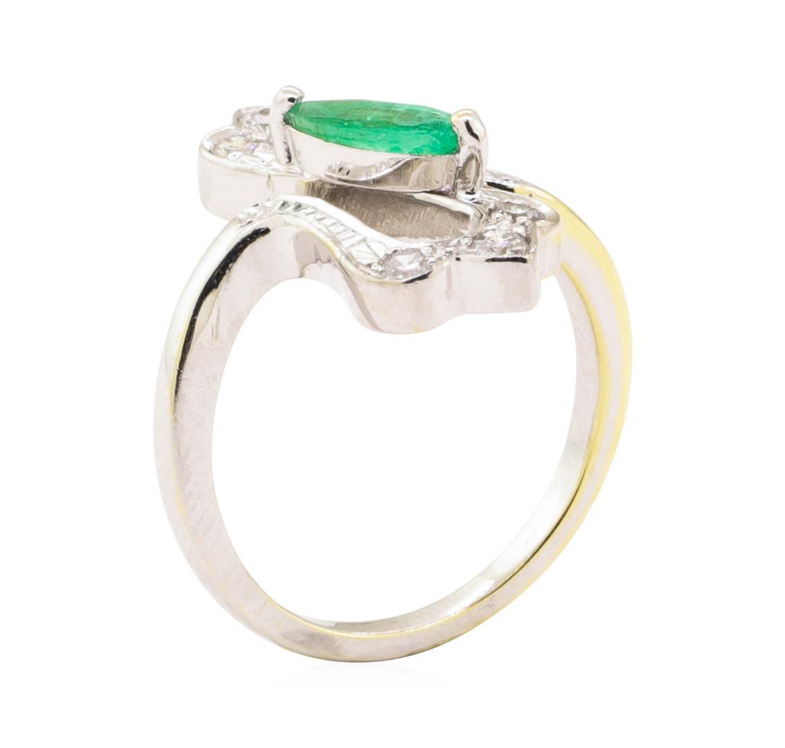 0.60 ctw Emerald and Diamond Ring - 18KT White Gold