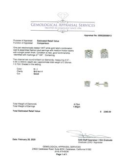 0.72 ctw Diamond Earrings - 14KT White Gold