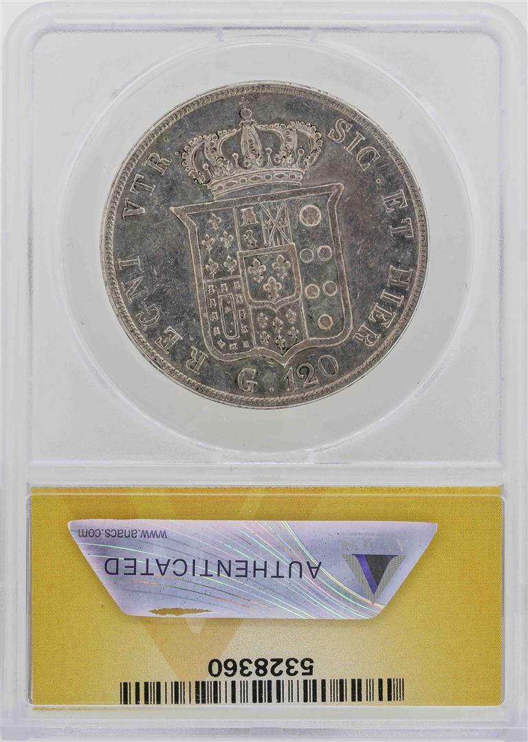 1855 Italy-Naples Ferdinando II 120 Grana Coin ANACS AU50 Details