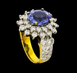 2.85 ctw Sapphire and Diamond Ring - 9KT Yellow Gold With Rhodium
